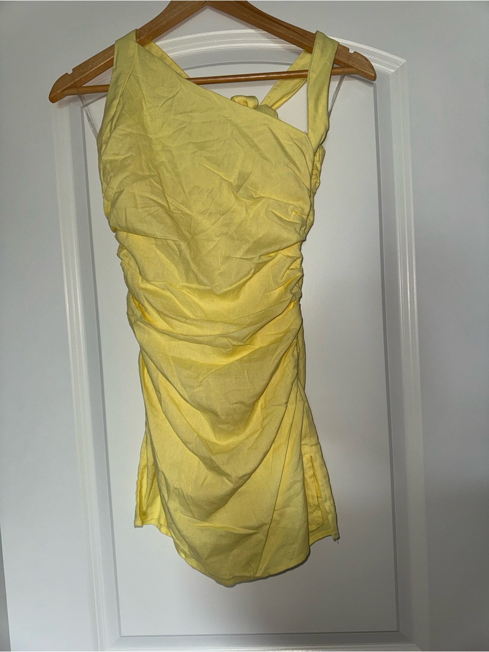 Peppermayo Yellow Ruched One-Shoulder Women’s Dress